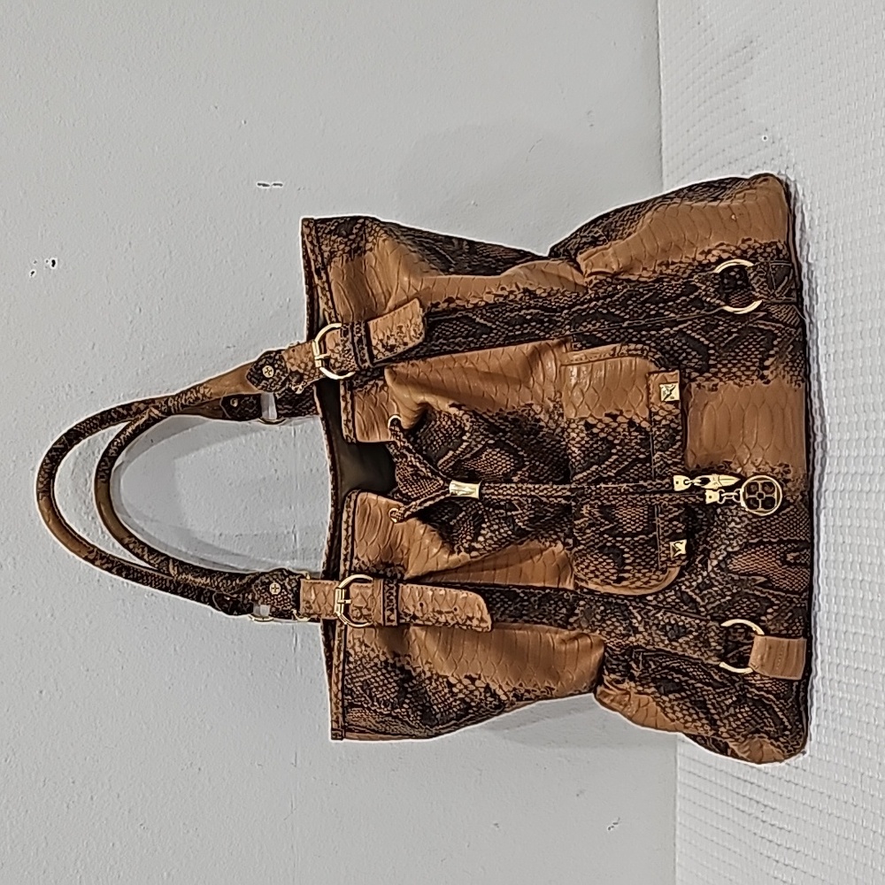 Iman City Chic Brown large tote handbag Snake print Hobo Large